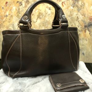 🌟RARE🌟COLE HAAN Vintage leather handbag, brown with pale pink striping